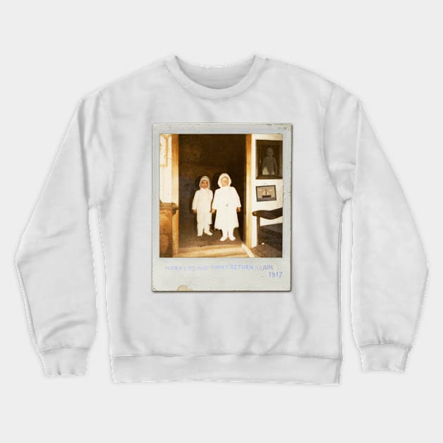 Ghost Twins Caught on Film | Secret Vintage Polaroid Ghost captured | Rare Scary Classic Retro Portrait  | Mary Loo & Timmy 1917 Crewneck Sweatshirt by Tiger Picasso